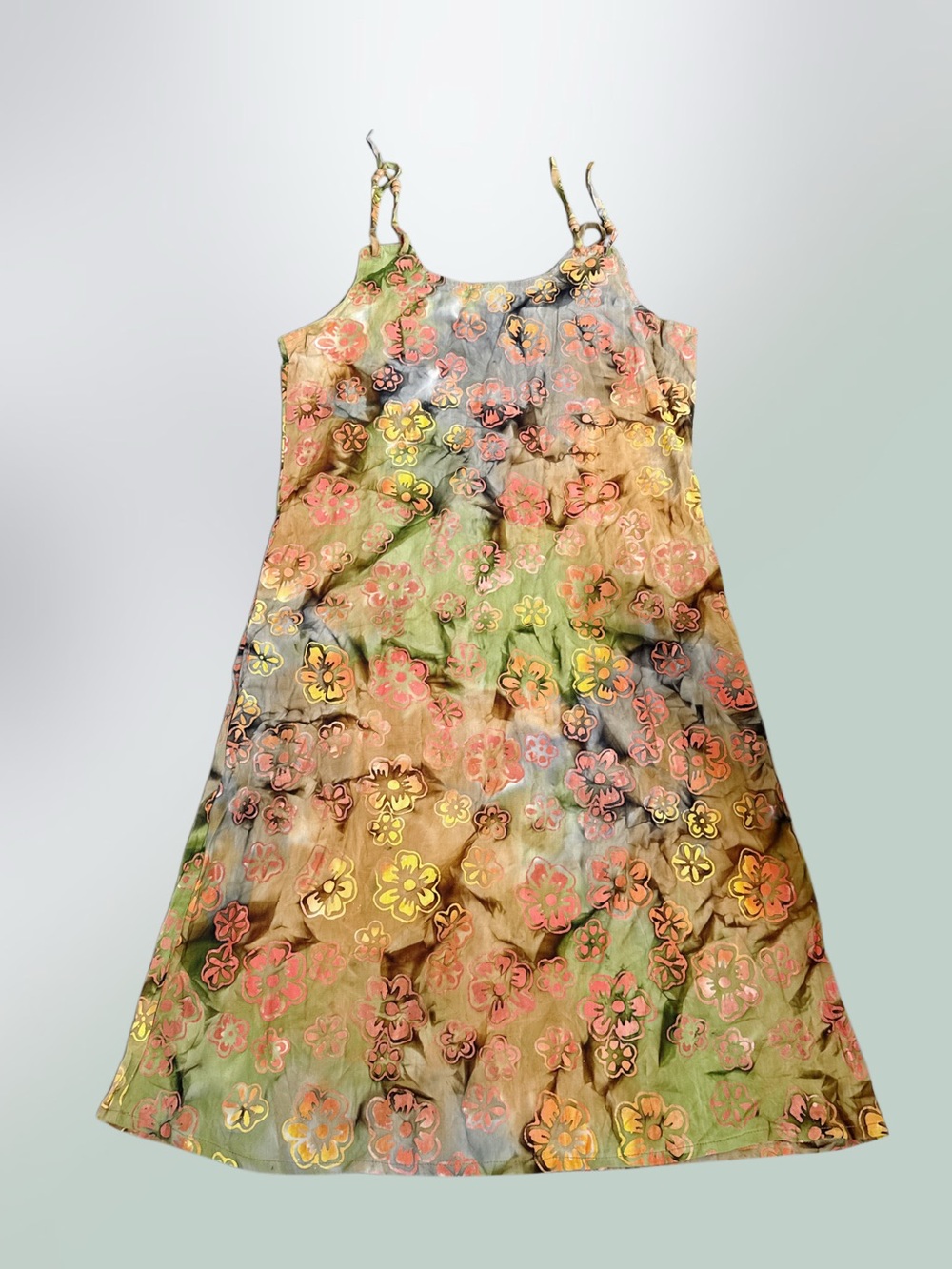 BATIK KARINA Girls Floral Tie-Dye Slip Dress - Green Multi